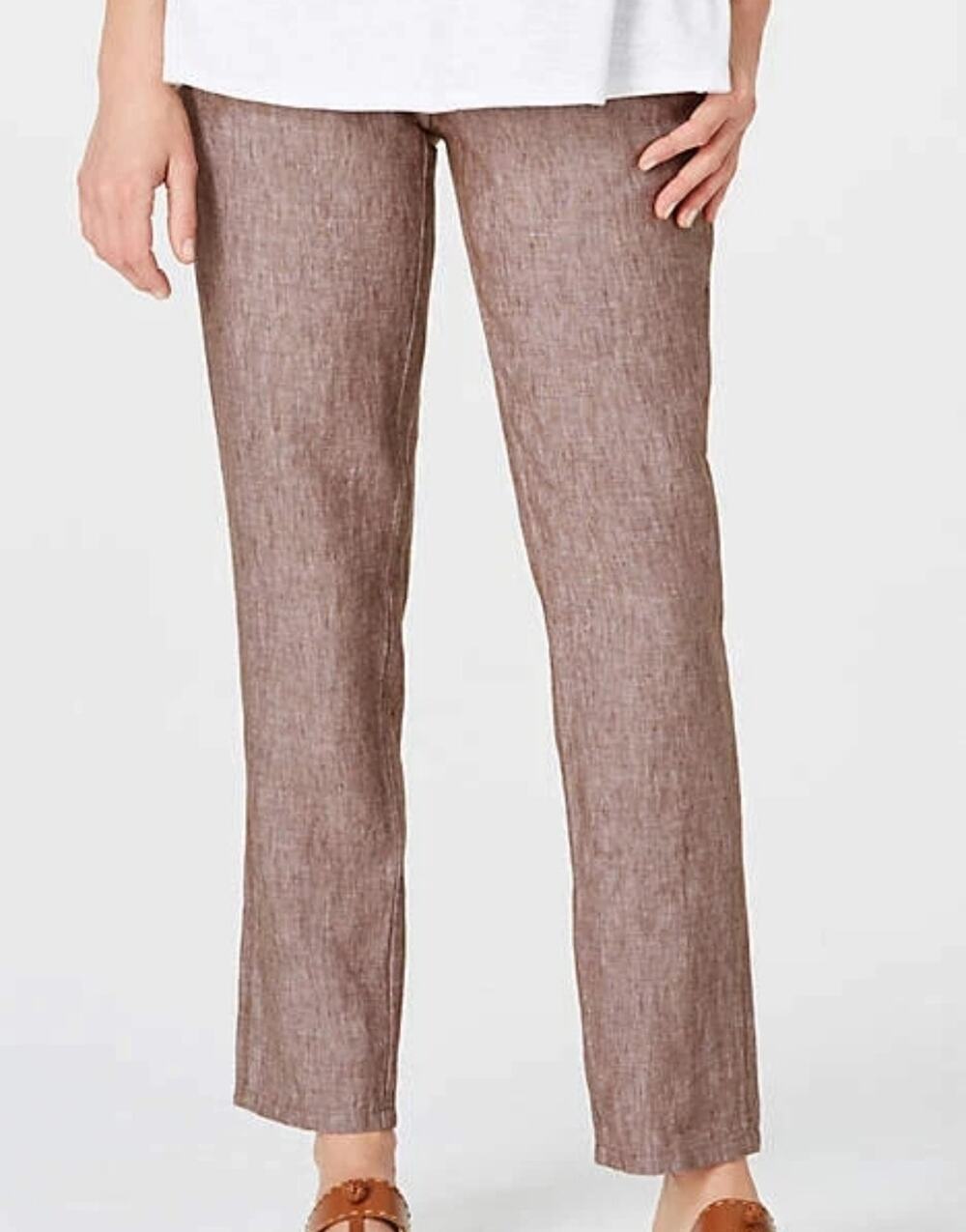 J. Jill Love Linen Sz Medium Neutral Beige Ankle Pants Summer Elastic Waist